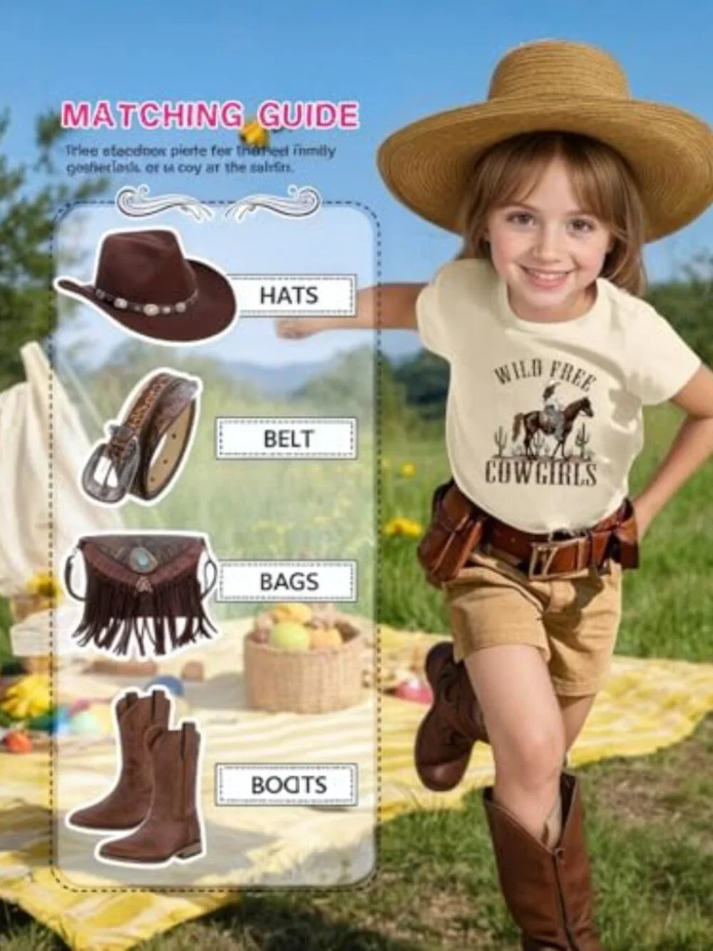 Girls Cowgirl Western Rodeo Horse Graphic Cotton Tee Short Sleeve